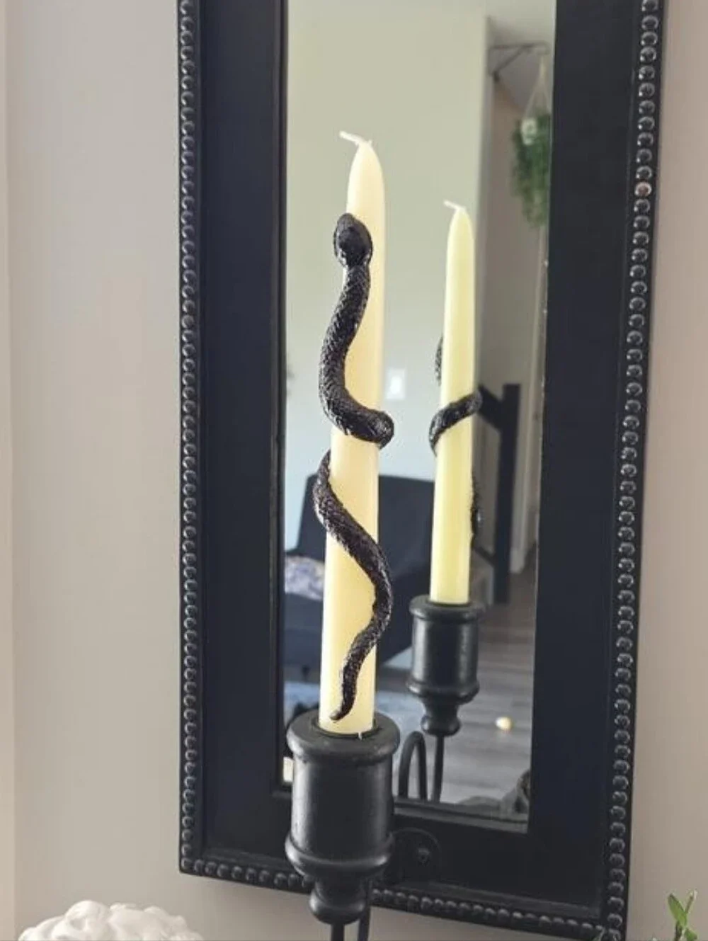 Anthropologie Halloween Snake Taper Candles, Set of 2 white black
